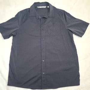 Travis Mathew Golf Black Grey Check Plaid Button Down Sport Shirt L